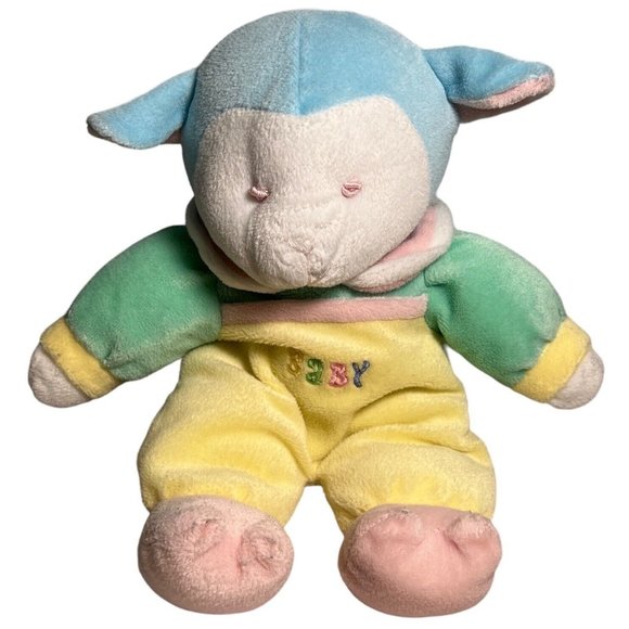 Vtg Colorblock Baby Lamb Plush Stuffed Animal 11" Pastel Pink Blue Yellow Green